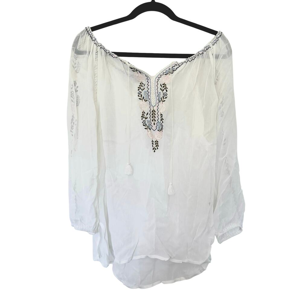 Chan Luu (XS) Boho Embrdoiered Flowy White Peasant Top